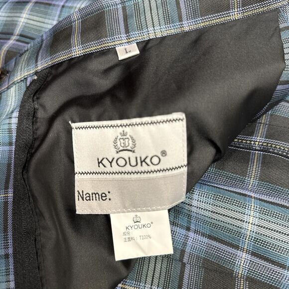 Japanese Kyouto plaid pleated anime school girl skirt blue teal purple and black - Picture 5 of 7